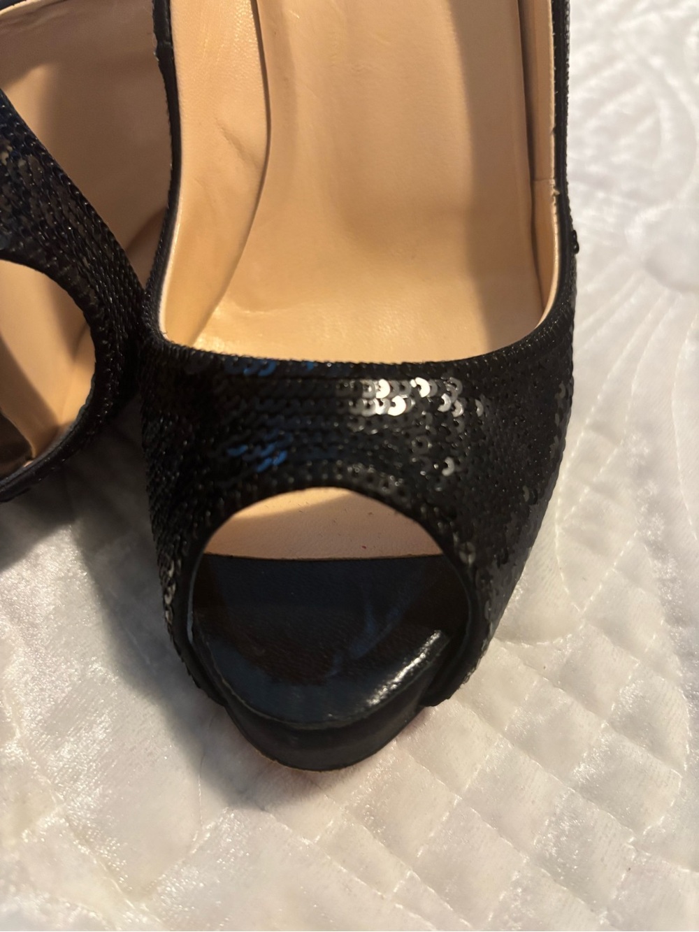 Vintage Christian Louboutin Black Sequin Peep-Toe Stiletto Pumps - Picture 5 of 8